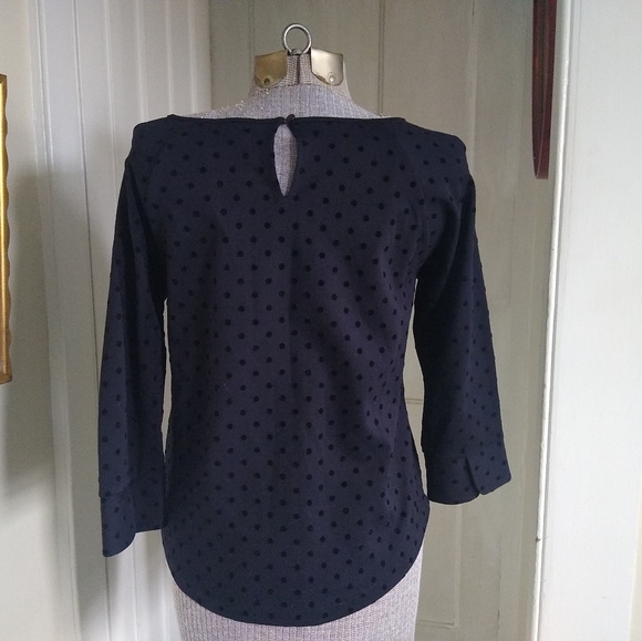 J. CREW Navy Blue Top with Black Velvet Polka Dots - Picture 4 of 7